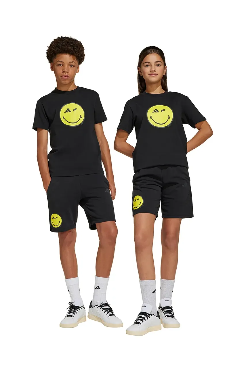 adidas pantaloni scurți copii x Smiley World culoarea negru, cu imprimeu, JJ3074