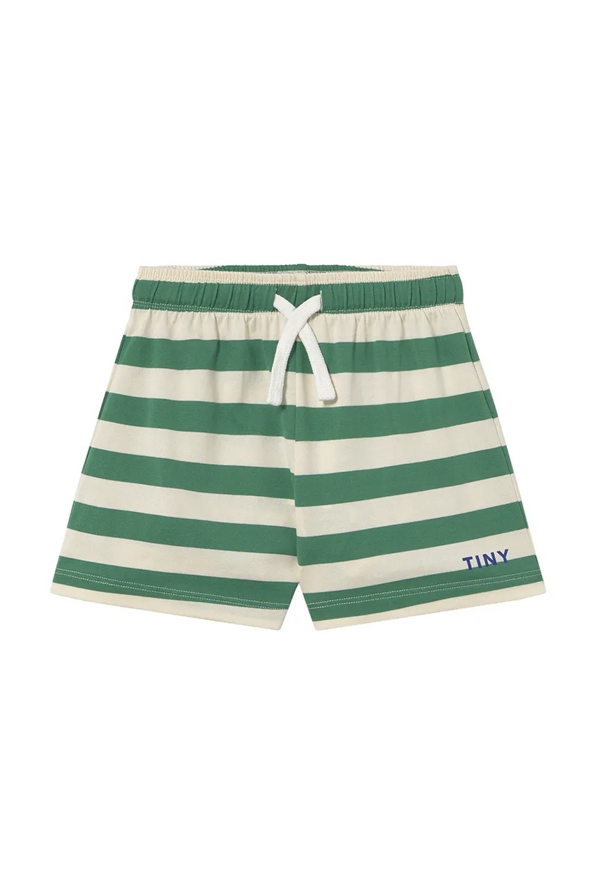 Дитячі бавовняні шорти Tinycottons STRIPES SHORT колір зелений візерунок SS25-115