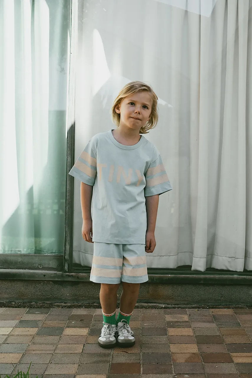 Tinycottons pantaloni scurți din bumbac pentru copii STRIPES LOGO SHORT cu imprimeu, SS25-139 Tinycottons pantaloni scurți din bumbac pentru copii STRIPES LOGO SHORT cu imprimeu, SS25-139