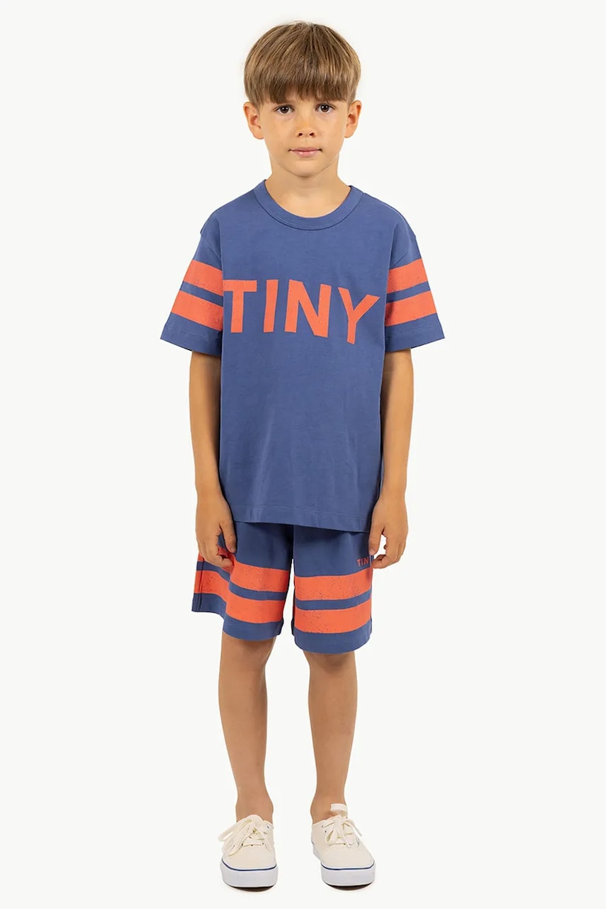Tinycottons pantaloni scurți din bumbac pentru copii STRIPES LOGO SHORT culoarea albastru marin, cu imprimeu, SS25-139