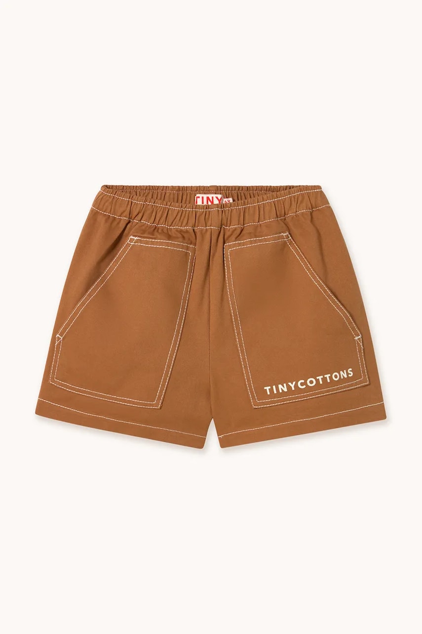 Tinycottons pantaloni scurți din bumbac pentru copii SOLID SHORT culoarea maro, neted, SS25-212