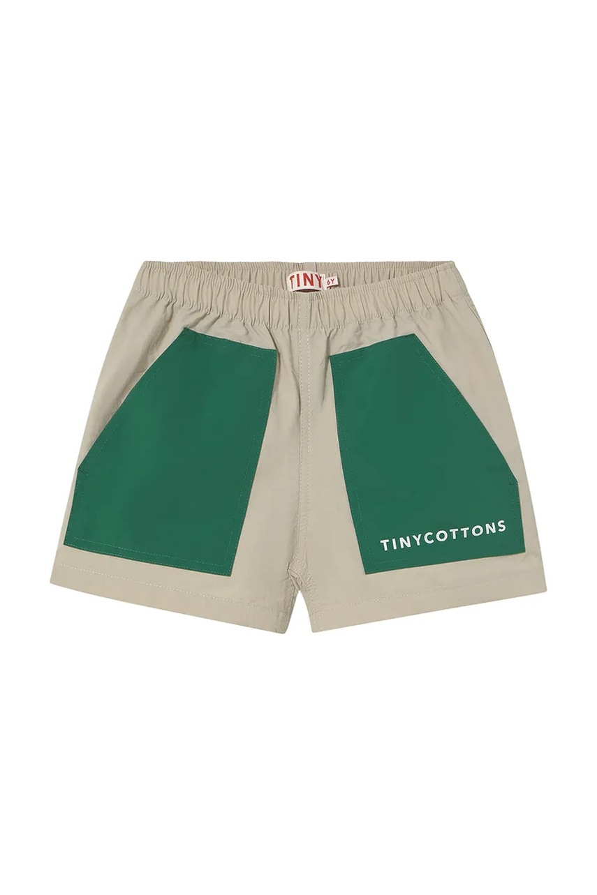 Дитячі шорти Tinycottons COLOR BLOCK SHORT колір бежевий з принтом SS25-251