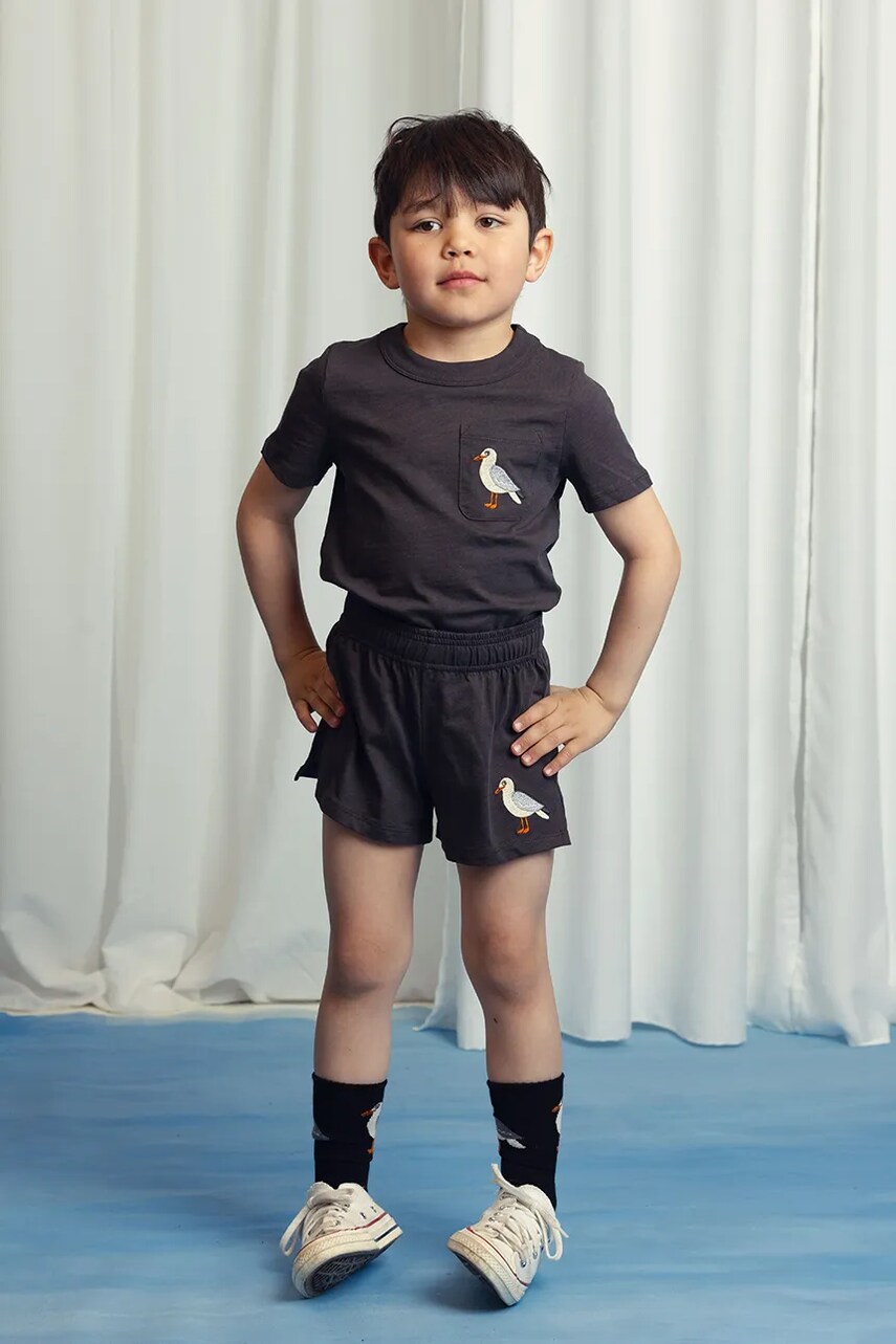 Mini Rodini pantaloni scurți din bumbac pentru copii Seagull culoarea negru, neted, 2523012799 Mini Rodini pantaloni scurți din bumbac pentru copii Seagull culoarea negru, neted, 2523012799