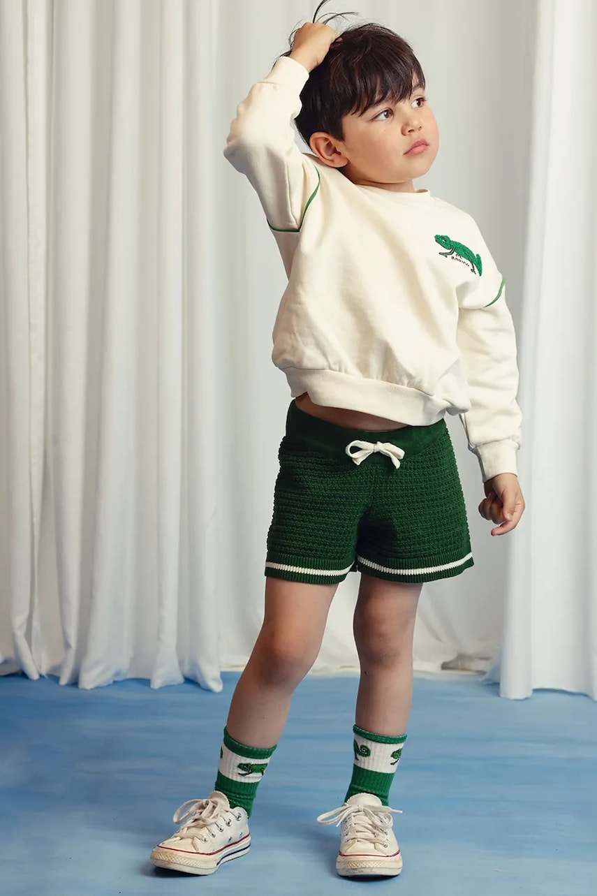 Mini Rodini pantaloni scurți din bumbac pentru copii culoarea verde, neted, 2523013975