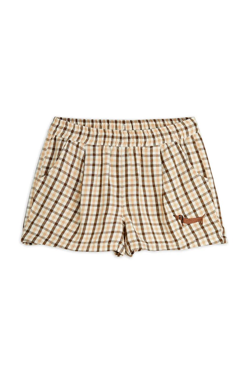 Mini Rodini pantaloni scurti copii Gingham culoarea bej, modelator, 2523016013