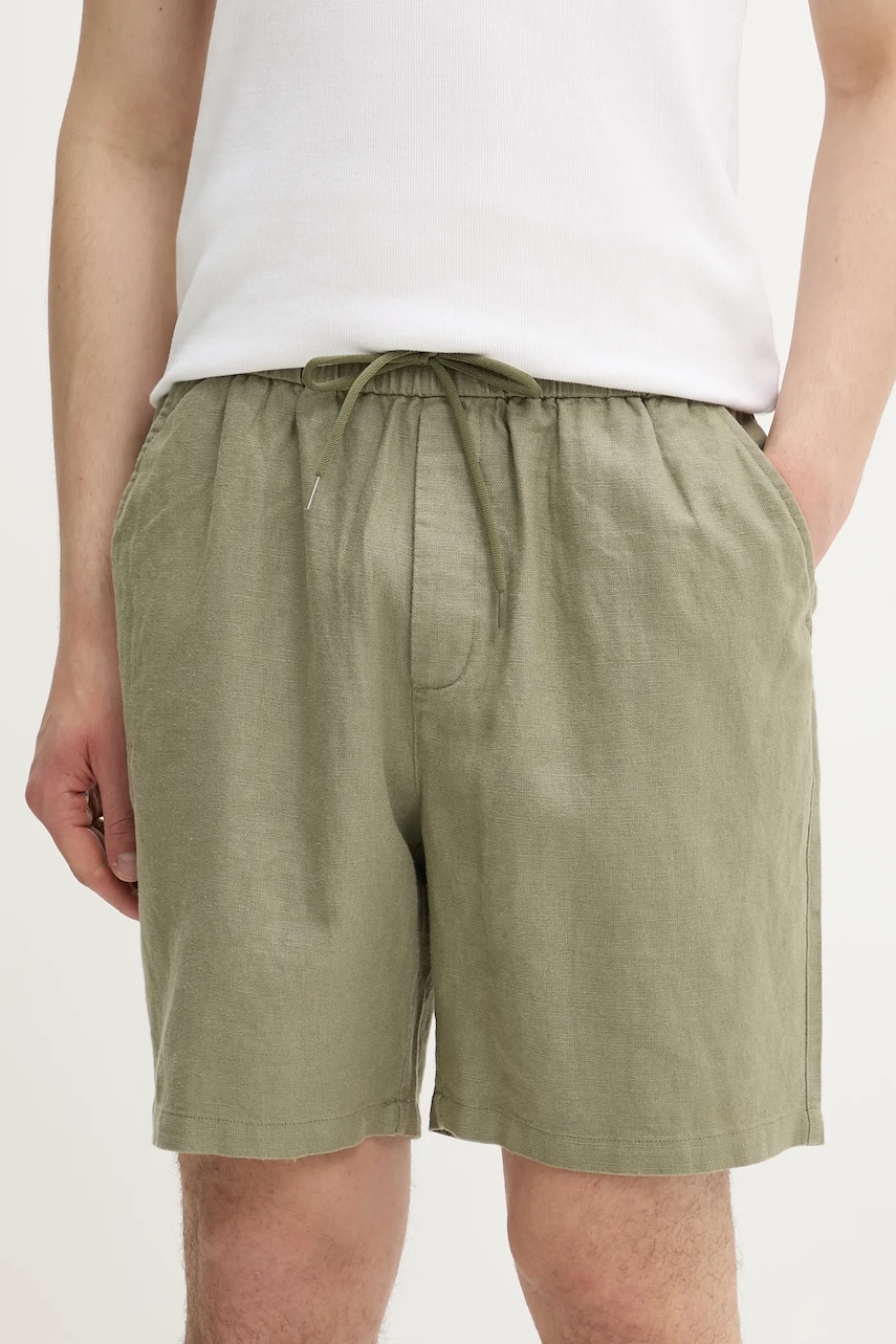 Les Deux pantaloni scurți din in barbati, culoarea verde, LDM511060 Les Deux pantaloni scurți din in barbati, culoarea verde, LDM511060