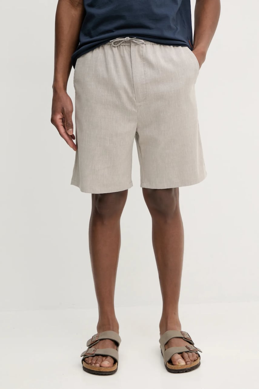 Les Deux pantaloni scurți din amestec de in bărbați, culoarea gri, LDM511065