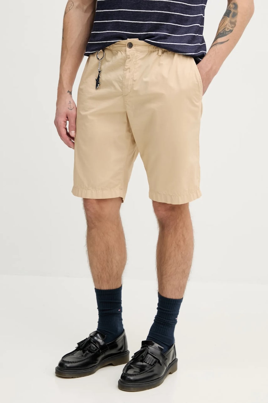 Paul&Shark pantaloni scurți din bumbac bărbați, culoarea bej, 25414026