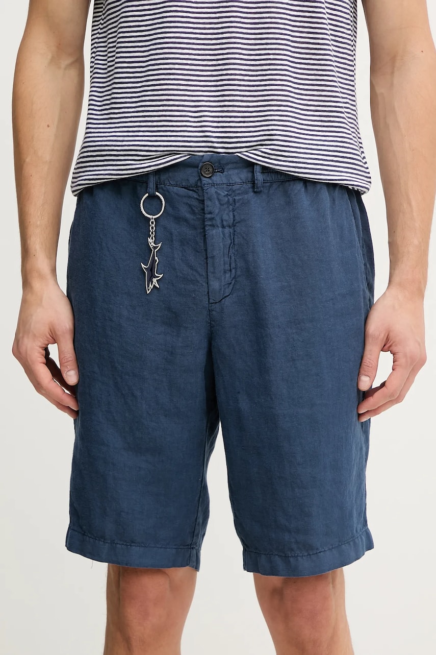 Paul&Shark pantaloni scurți din in bărbați, culoarea bleumarin, 25414037 Paul&Shark pantaloni scurți din in bărbați, culoarea bleumarin, 25414037