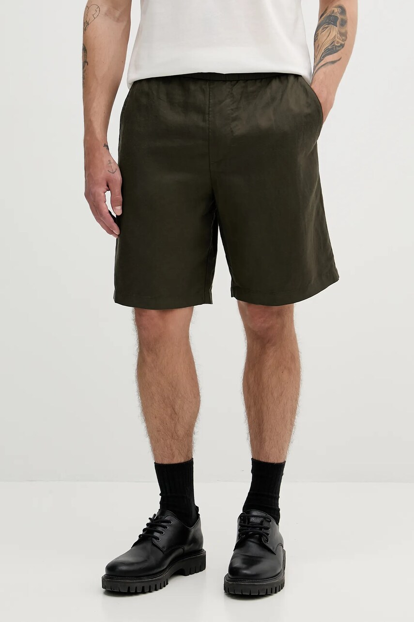 Armani Exchange pantaloni scurti din amestec de in culoarea verde, XM000656 AF13180