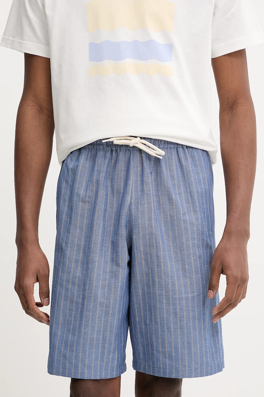 Levně Šortky s příměsí lnu A.P.C. short paul pánské, modrá barva, COHFW.H10205