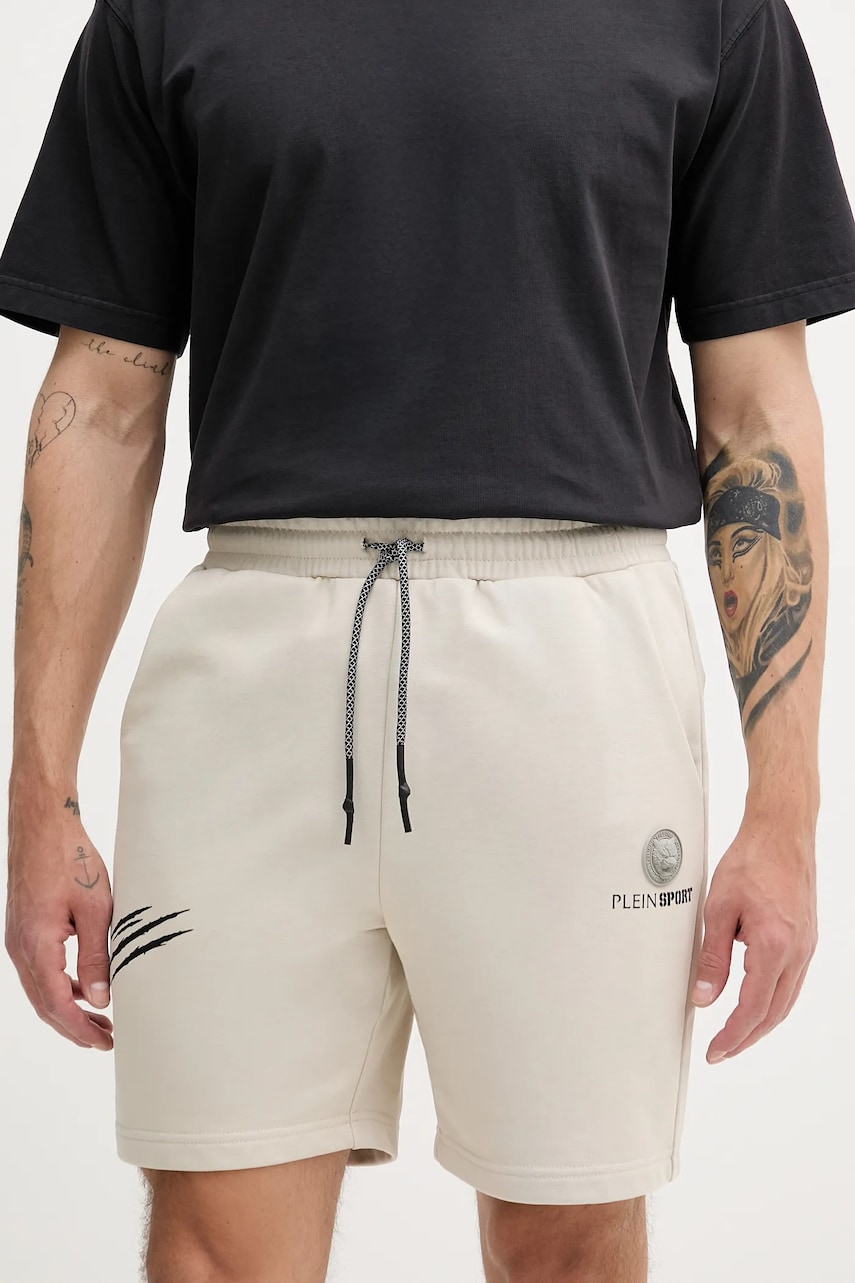 PLEIN SPORT pantaloni scurti culoarea bej, SAEC MJT2473 STE001N