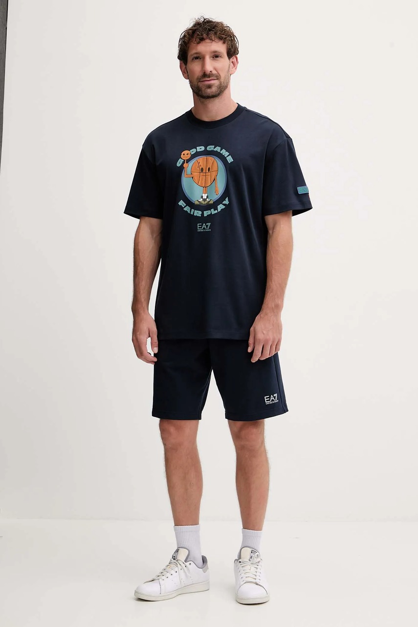 Хлопковые шорты EA7 Emporio Armani цвет чёрный PJVRZ.8NPS65