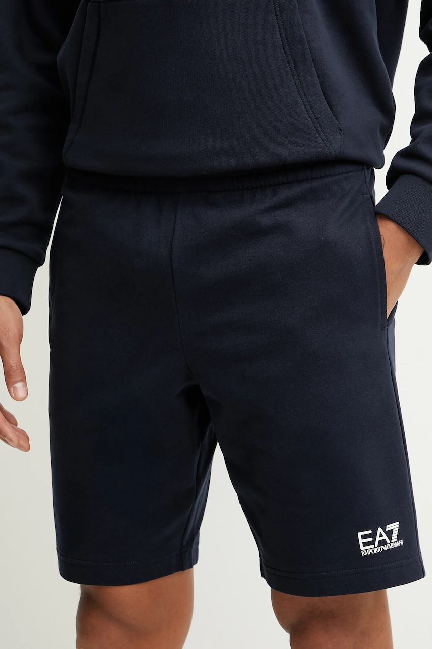 Levně Bavlněné šortky EA7 Emporio Armani pánské, modrá barva, PJVRZ.8NPS65
