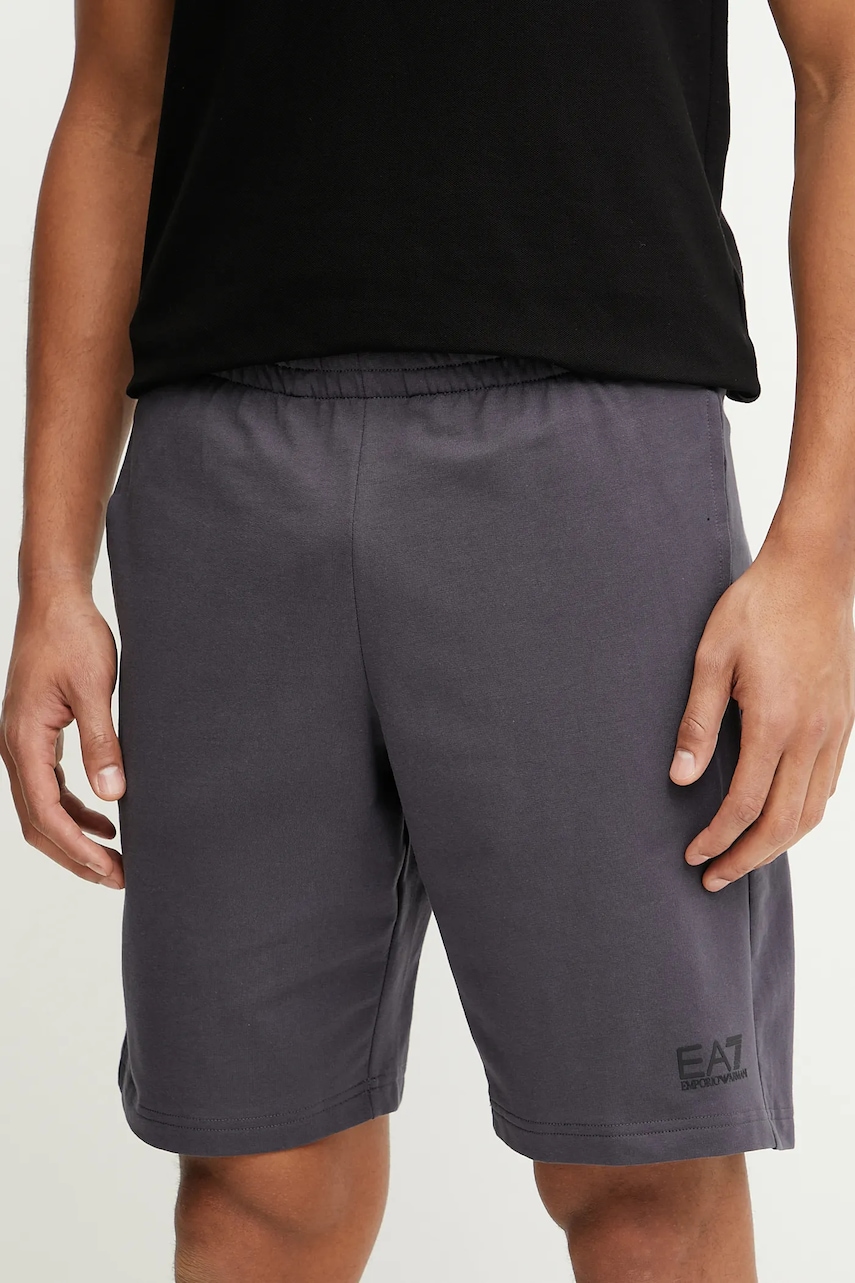 EA7 Emporio Armani pantaloni scurti din bumbac barbati, culoarea gri, PJVRZ.8NPS65