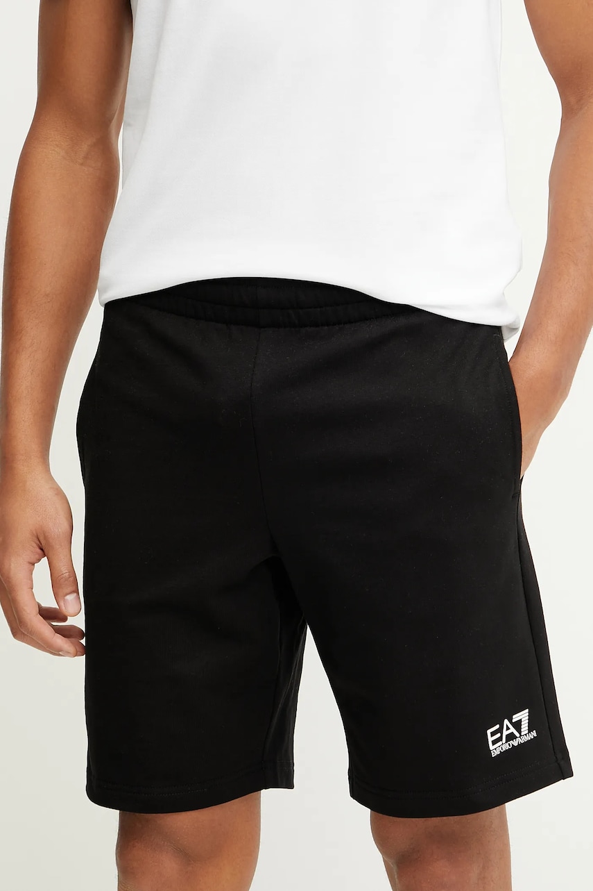 EA7 Emporio Armani pantaloni scurti din bumbac barbati, culoarea negru, PJVRZ.8NPS65