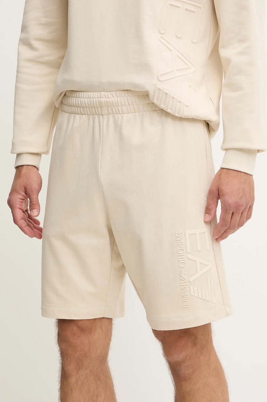 EA7 Emporio Armani pantaloni scurti din bumbac culoarea bej, AF13512.7M000232