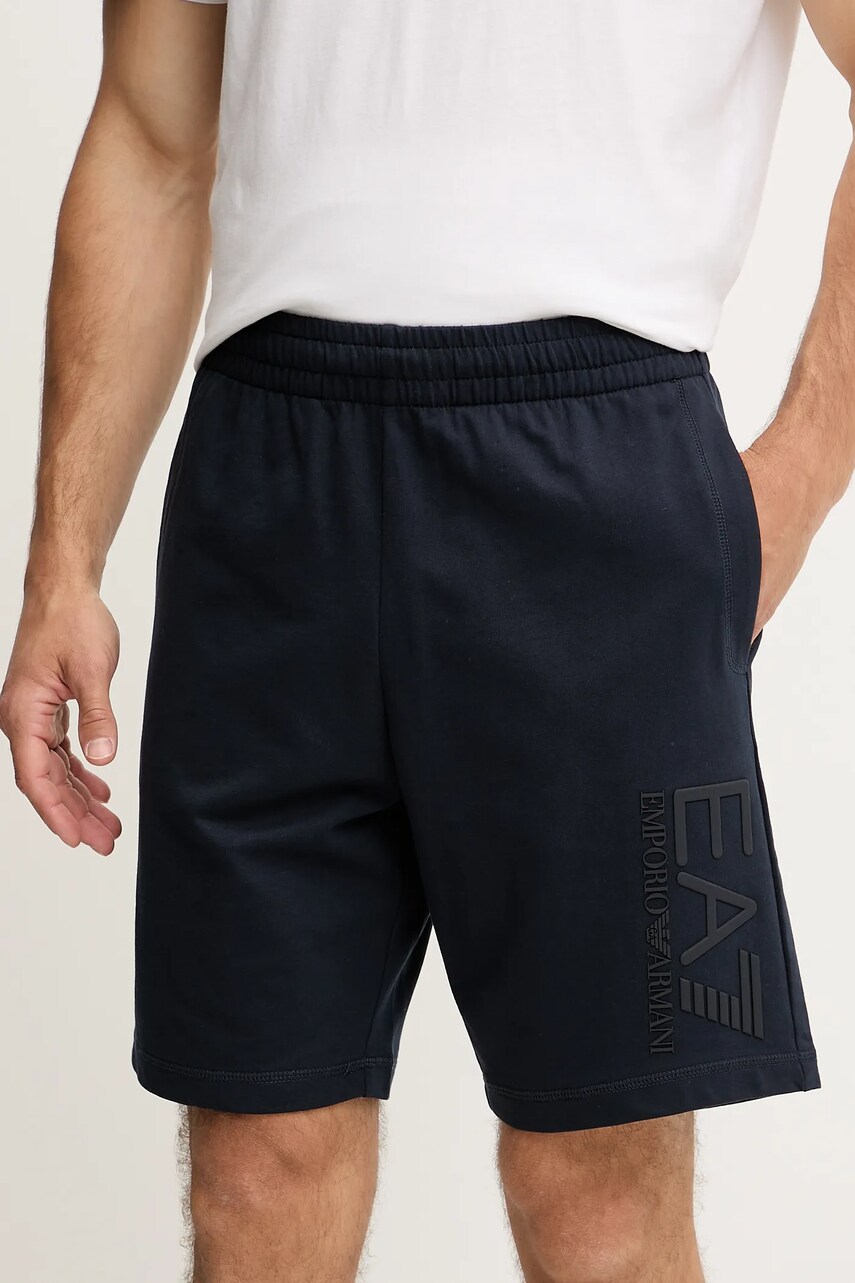Levně Bavlněné šortky EA7 Emporio Armani pánské, tmavomodrá barva, AF13512.7M000232