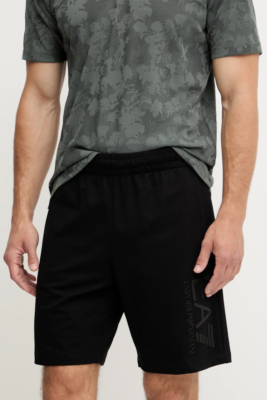 Levně Bavlněné šortky EA7 Emporio Armani pánské, černá barva, AF13512.7M000232