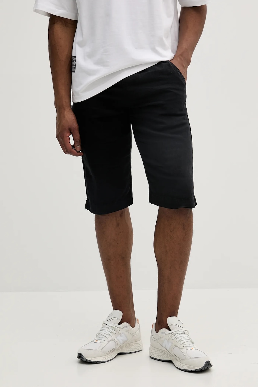 Karl Lagerfeld pantaloni scurți  din in culoarea negru, 552815.265816
