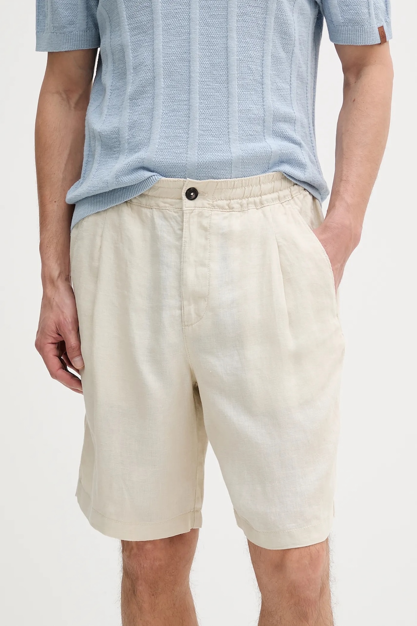 United Colors of Benetton pantaloni scurți din in culoarea bej, 4AGHU900Z