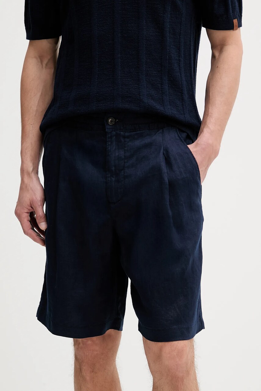 United Colors of Benetton pantaloni scurți din in culoarea bleumarin, 4AGHU900Z