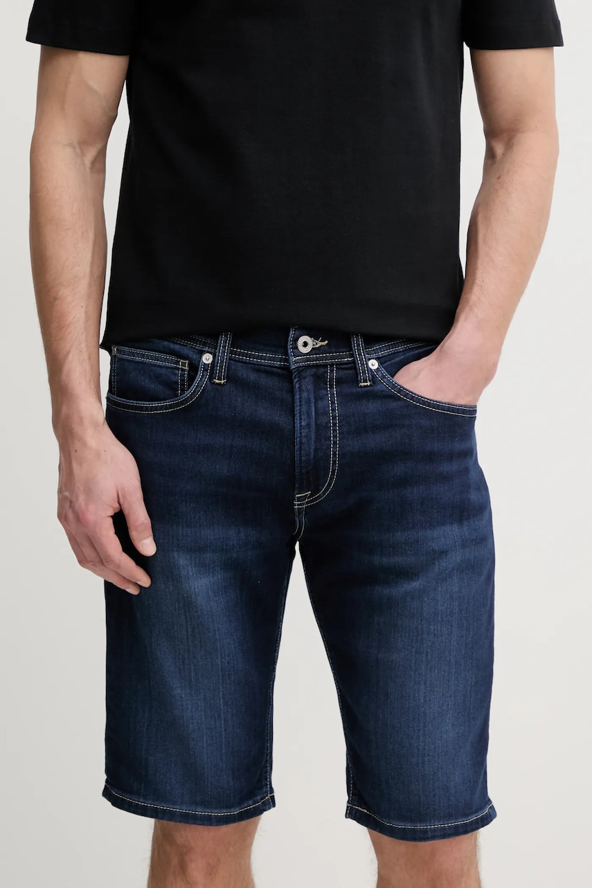 Pepe Jeans pantaloni scurti jeans SLIM GYMDIGO SHORT TRACK barbati, culoarea albastru marin, PM801075EE4 Pepe Jeans pantaloni scurti jeans SLIM GYMDIGO SHORT TRACK barbati, culoarea albastru marin, PM801075EE4