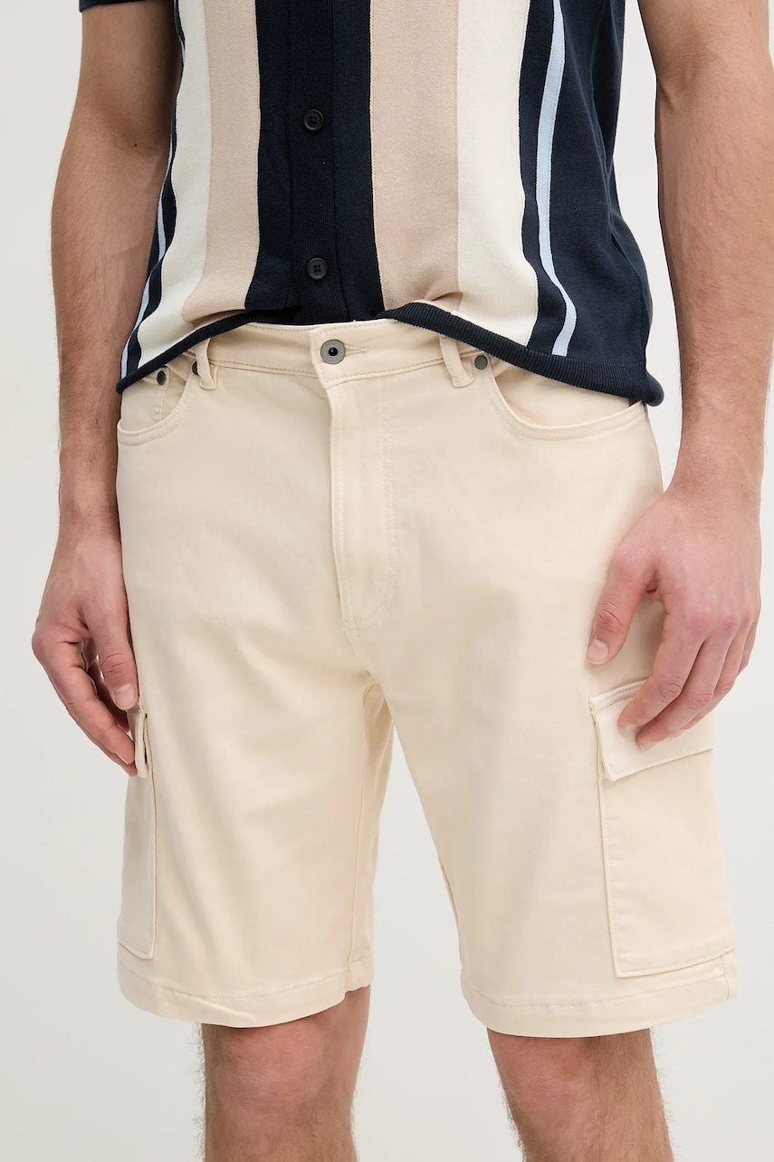 Pepe Jeans pantaloni scurti GYMDIGO FIVE POCKETS CARGO SHORT barbati, culoarea bej, PM801177 Pepe Jeans pantaloni scurti GYMDIGO FIVE POCKETS CARGO SHORT barbati, culoarea bej, PM801177