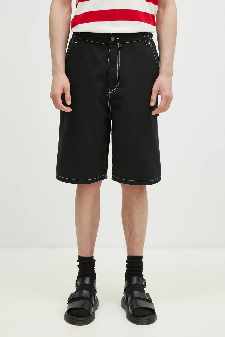 ICECREAM pantaloni scurti jeans Canvas Carpenter Shorts barbati, culoarea negru, ICW002