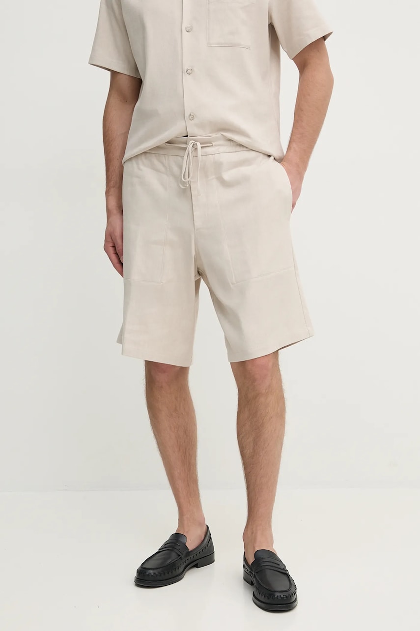 Iceberg pantaloni scurți din amestec de in bărbați, culoarea bej, D080 0140 Iceberg pantaloni scurți din amestec de in bărbați, culoarea bej, D080 0140