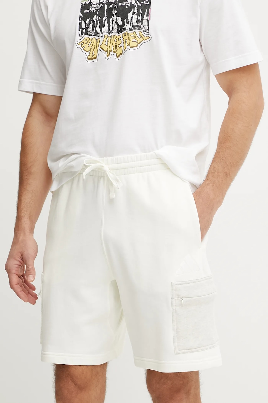 adidas pantaloni scurți din bumbac ALL SZN CB Colorblock barbati, culoarea bej, JN9483 adidas pantaloni scurți din bumbac ALL SZN CB Colorblock barbati, culoarea bej, JN9483