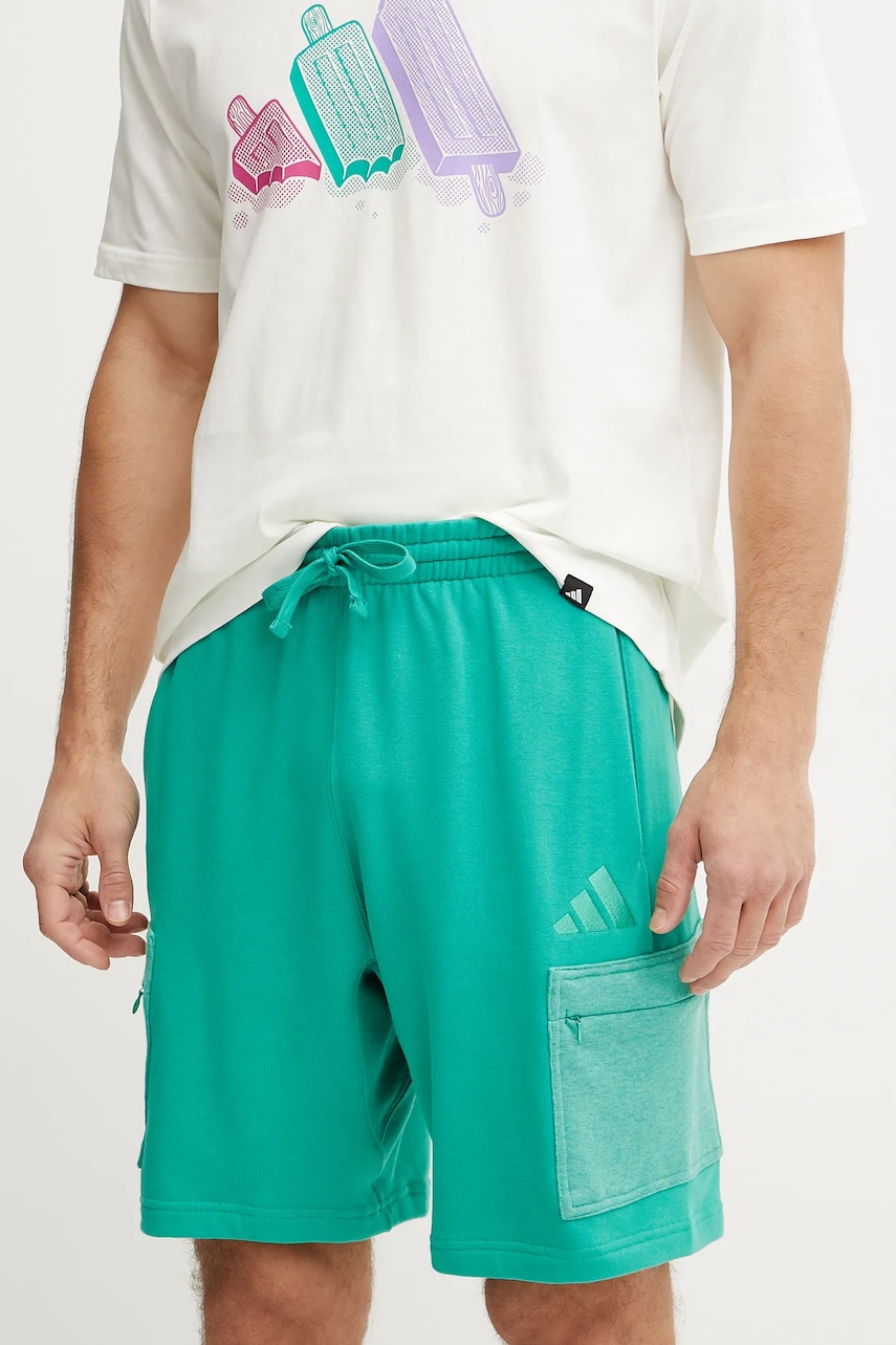 adidas pantaloni scurti din bumbac ALL SZN CB Colorblock barbati, culoarea verde, JN9485 adidas pantaloni scurti din bumbac ALL SZN CB Colorblock barbati, culoarea verde, JN9485