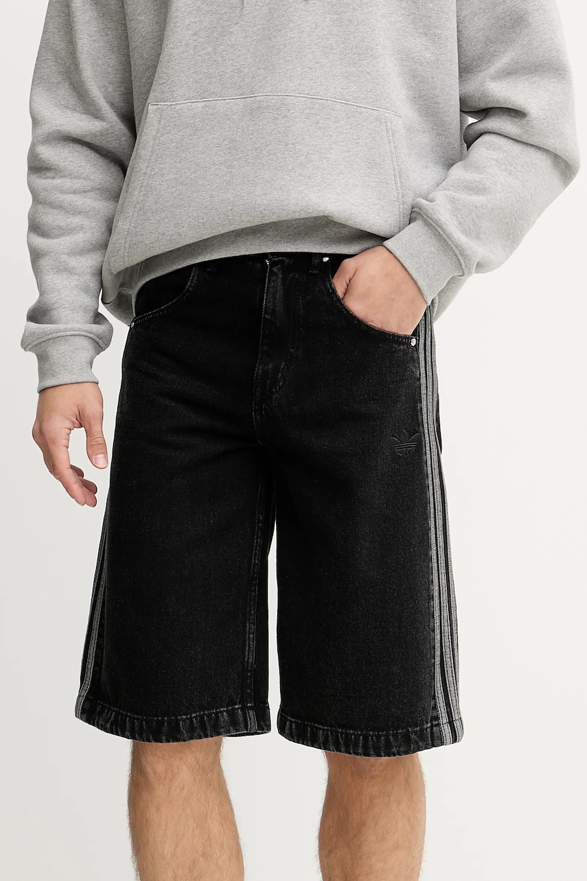 adidas Originals pantaloni scurți jeans Firebird culoarea negru, JC6719