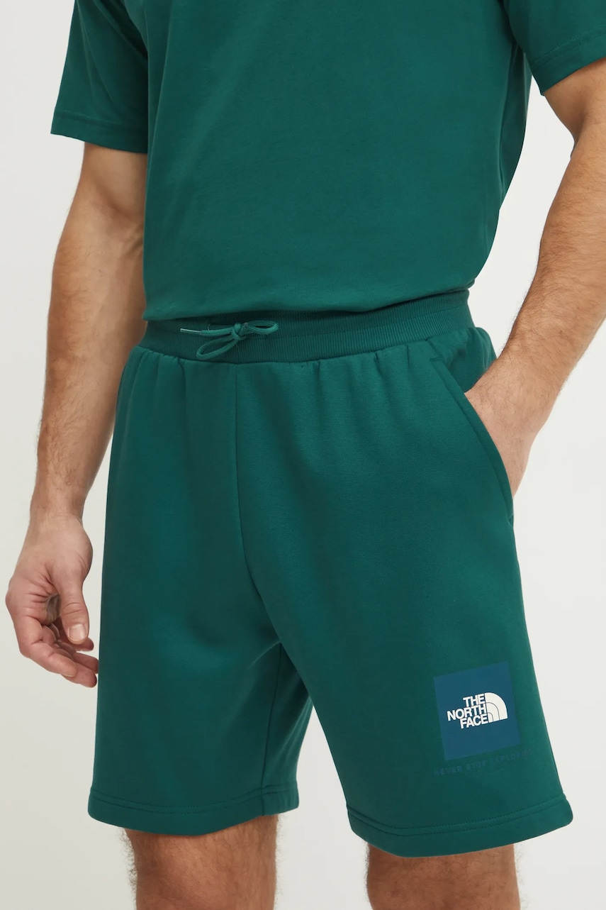 The North Face pantaloni scurți Nuptse Regular bărbați, culoarea verde, NF0A8C1JA1B1
