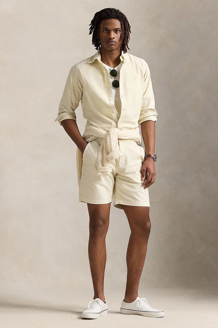 Levně Bavlněné šortky Polo Ralph Lauren Flat Front pánské, béžová barva, 710958587