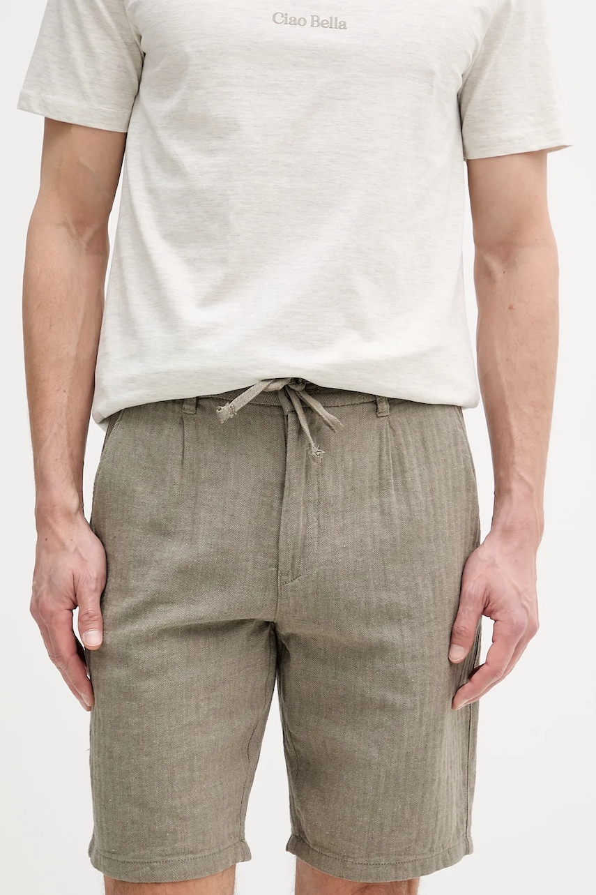 Lindbergh pantaloni scurți din amestec de in culoarea verde, 30-505020