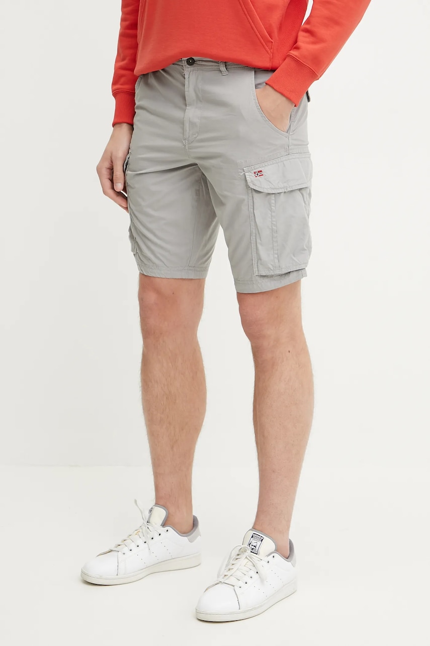 Napapijri pantaloni scurți din bumbac Noto 2.0 bărbați, culoarea gri, NP0A4HOQH621 Napapijri pantaloni scurți din bumbac Noto 2.0 bărbați, culoarea gri, NP0A4HOQH621