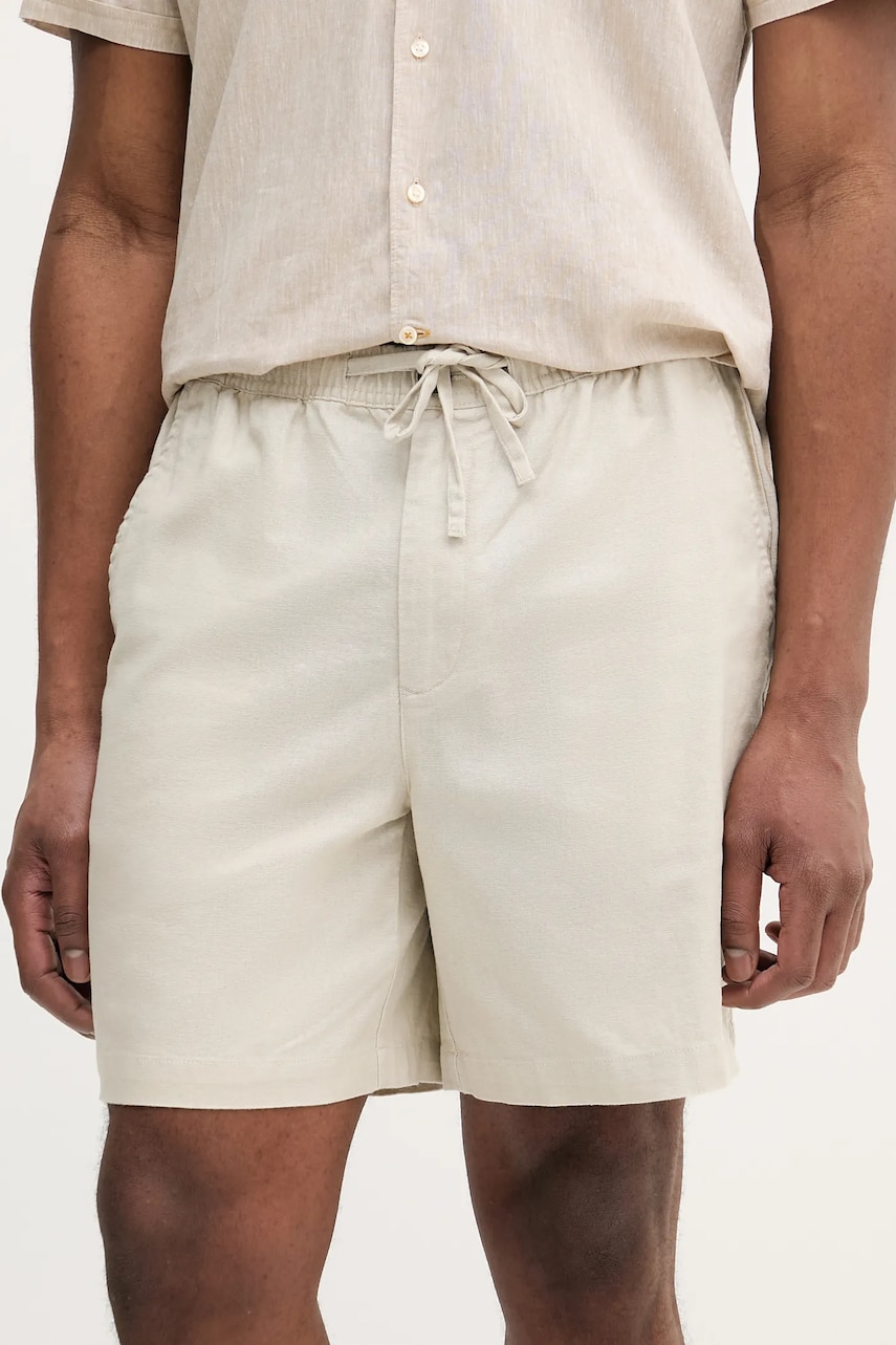 Barbour pantaloni scurți din in Cotton Linen Relaxed Short bărbați, culoarea bej, MST0056 Barbour pantaloni scurți din in Cotton Linen Relaxed Short bărbați, culoarea bej, MST0056