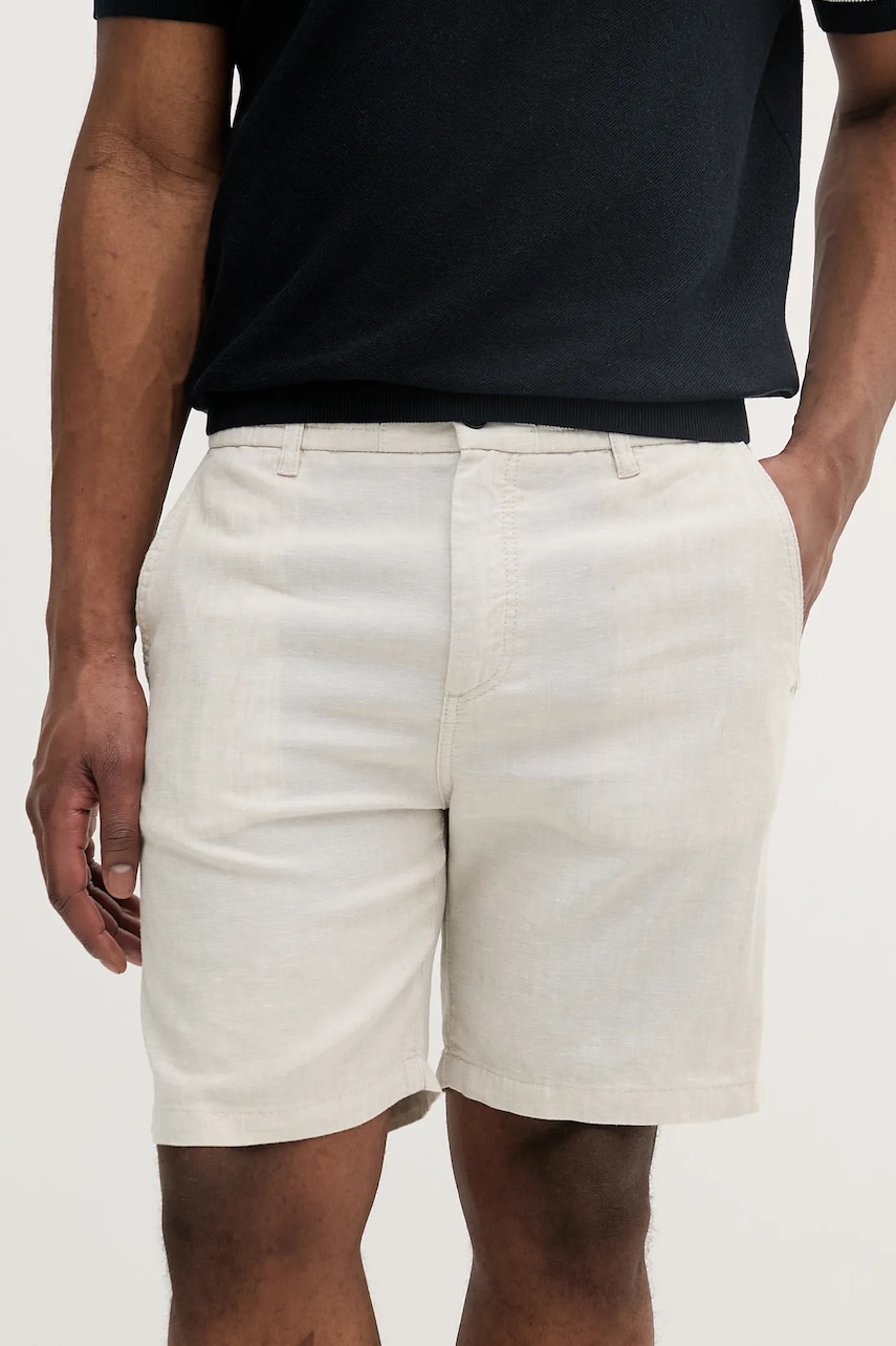 BOSS Orange pantaloni scurti din in barbati, culoarea bej, 50536863 BOSS Orange pantaloni scurti din in barbati, culoarea bej, 50536863