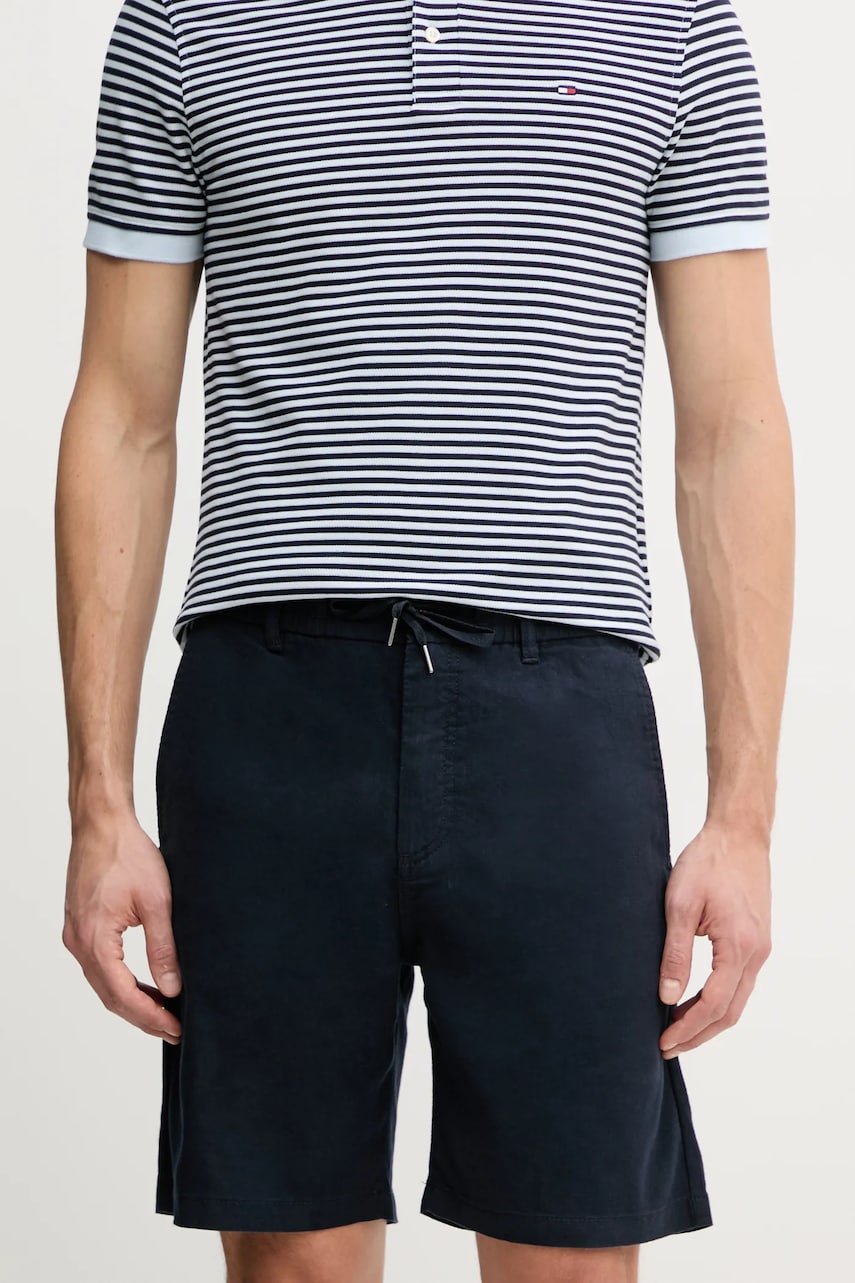 BOSS Orange pantaloni scurti din in barbati, culoarea albastru marin, 50536863