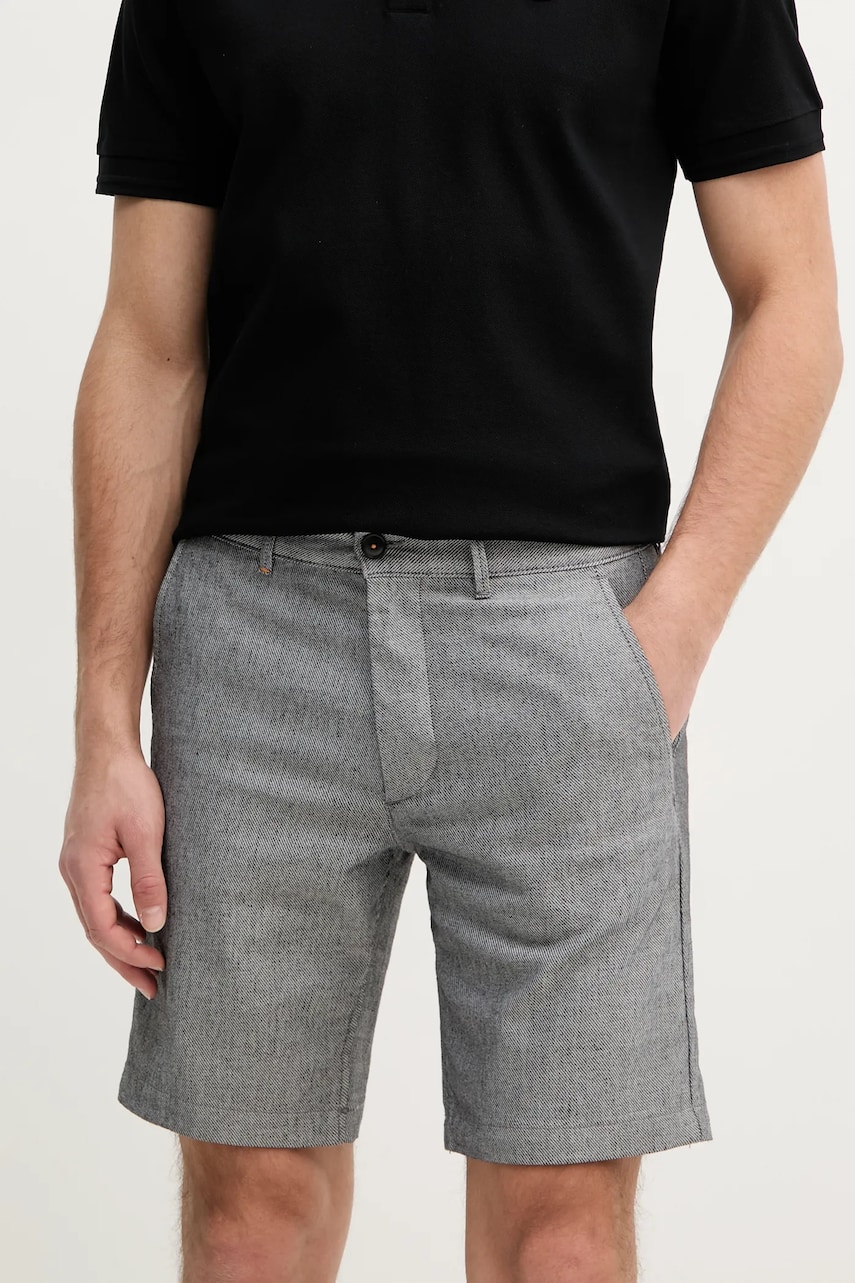 BOSS Orange pantaloni scurți din amestec de in barbati, culoarea gri, melanj, 50536874