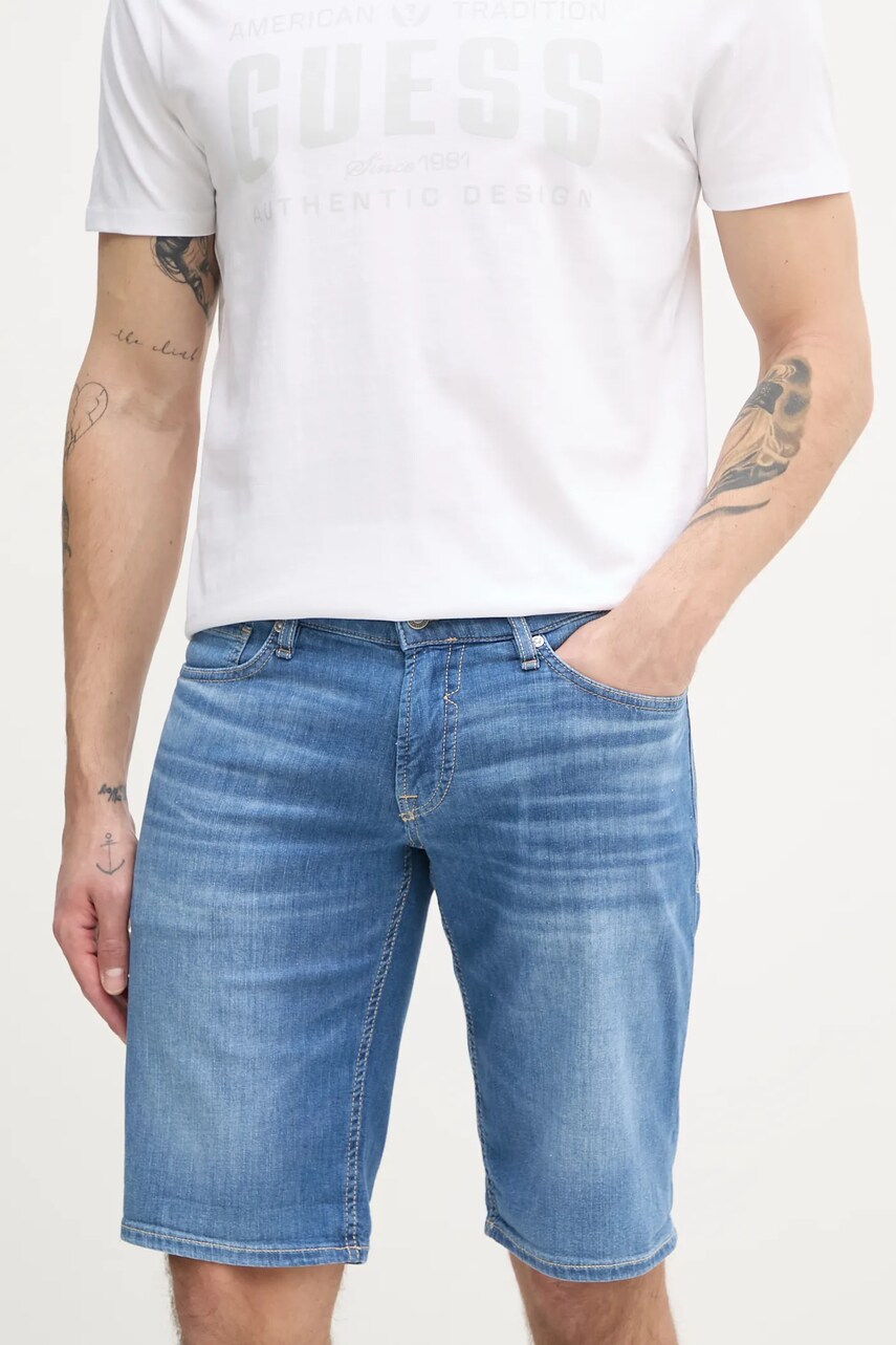 Levně Džínové šortky Guess SONNY pánské, modrá barva, M5GD01 D5MZ2