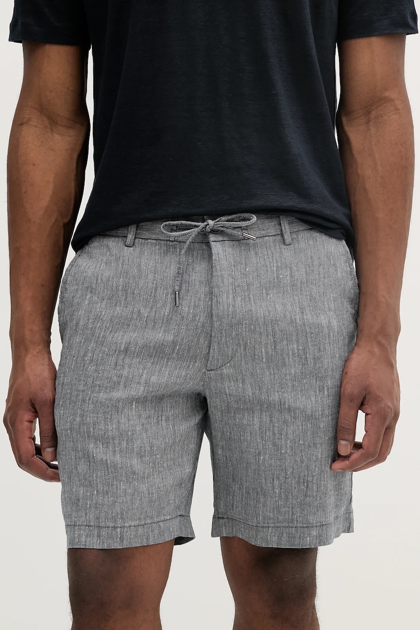 BOSS pantaloni scurti din in barbati, culoarea albastru marin, 50538016 BOSS pantaloni scurti din in barbati, culoarea albastru marin, 50538016