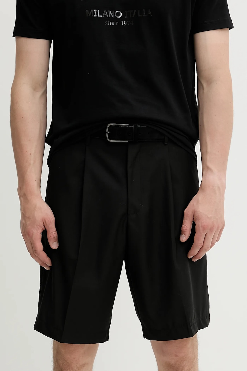 Samsoe Samsoe pantaloni scurți  din in SAMANDLA culoarea negru, M25100074