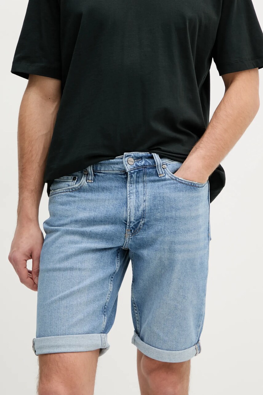 Levně Džínové šortky Calvin Klein pánské, modrá barva, K10K114079