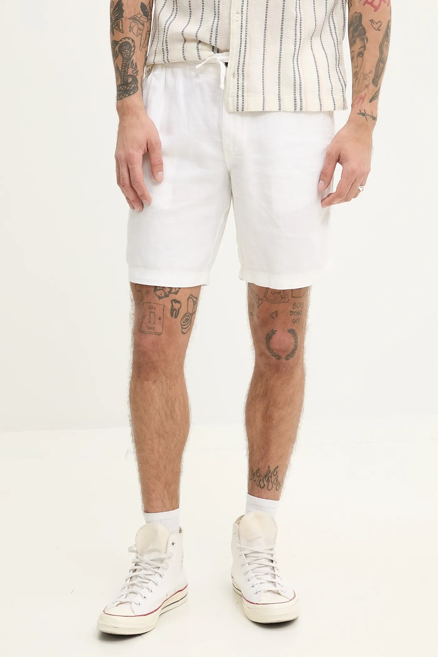 Superdry pantaloni scurti din in barbati, culoarea alb, M7110455A-01C Superdry pantaloni scurti din in barbati, culoarea alb, M7110455A-01C