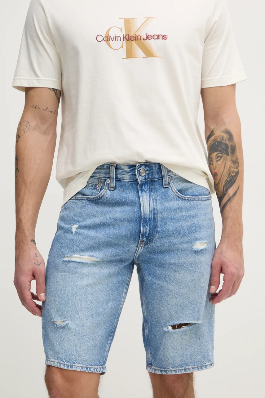 Levně Kraťasy Calvin Klein Jeans pánské, modrá barva, J30J327188