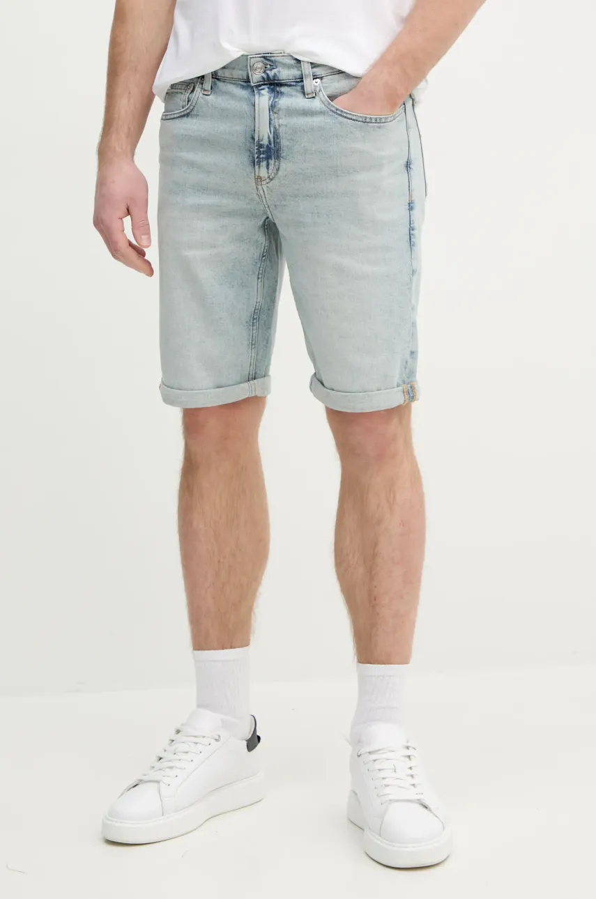 Levně Džínové šortky Calvin Klein Jeans pánské, modrá barva, J30J327193
