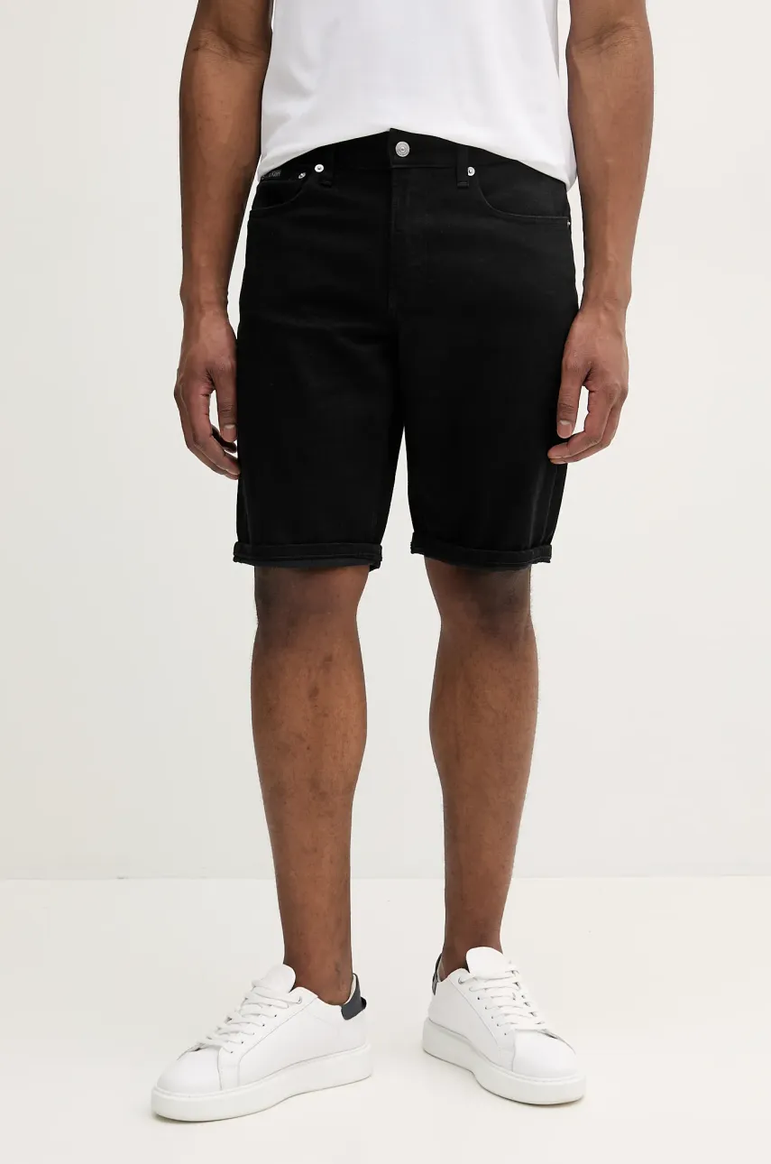 Levně Džínové šortky Calvin Klein Jeans pánské, černá barva, J30J327195