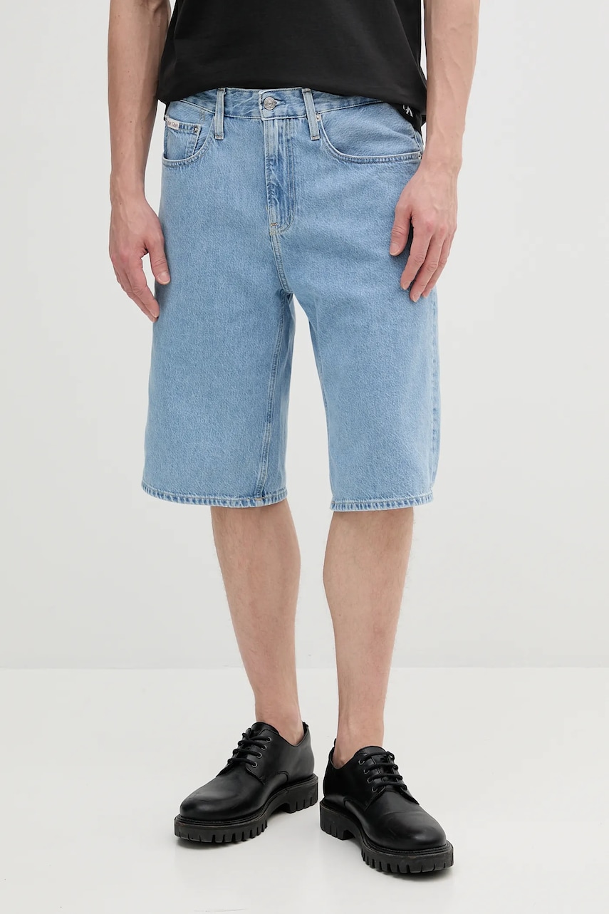 Levně Džínové šortky Calvin Klein Jeans pánské, modrá barva, J30J327186